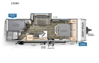 Two entry doors and separate sleeping quarters.