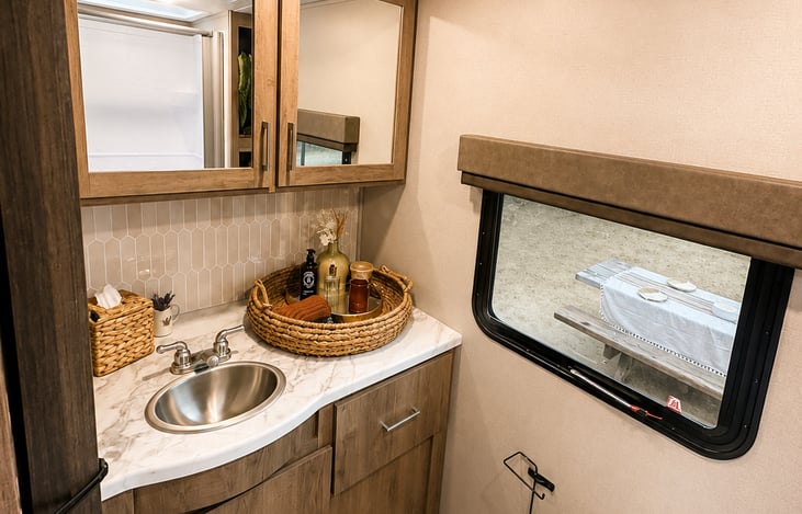Pack a little lighter. The bathroom is thoughtfully stocked with everyday essentials and full-size toiletries, so there's less you have to remember from home.