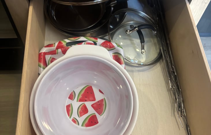 smores sticks, platters, large mixing bowls and pans