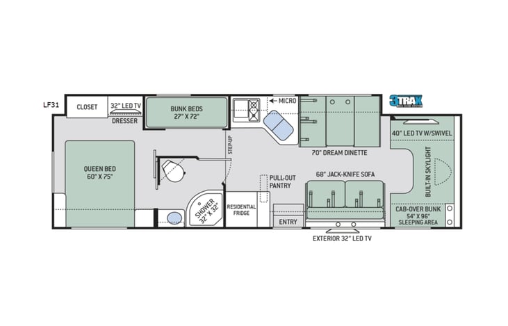 Representative floor plan provided by a trusted RVshare partner.