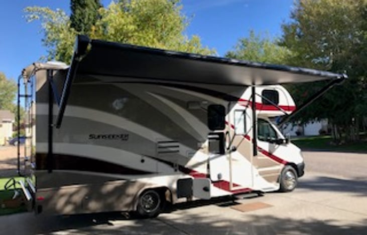 Full length awning remote controlled with LED lighting