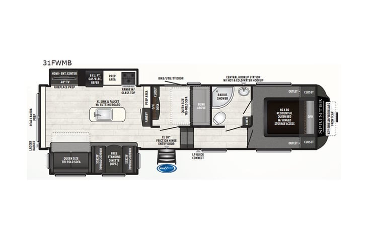 Representative floor plan provided by a trusted RVshare partner.