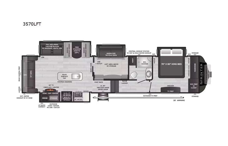 Representative floor plan provided by a trusted RVshare partner.