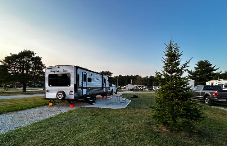 Electric awning and water, electric and sewer setup