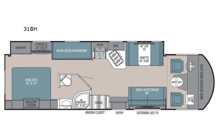 Representative floor plan provided by a trusted RVshare partner.