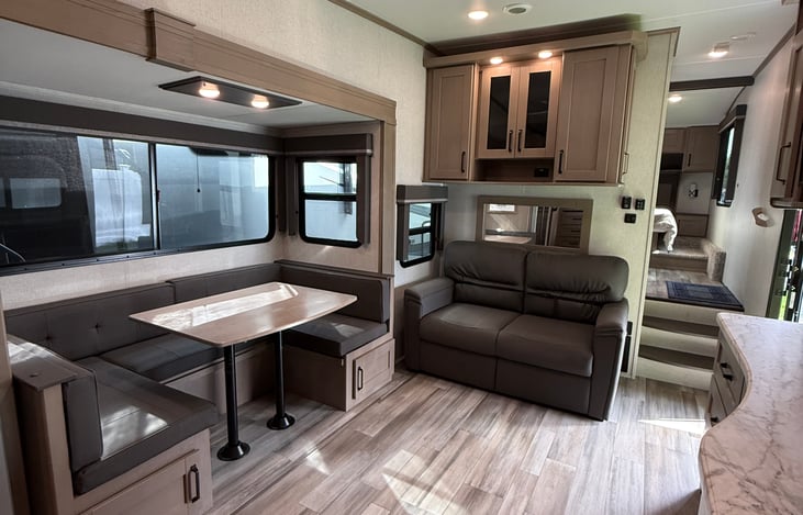 Couch pulls out and the dinette turns into a bed. We used them for movie nights with the kids