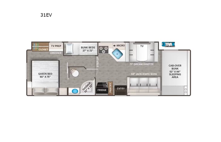 Representative floor plan provided by a trusted RVshare partner.