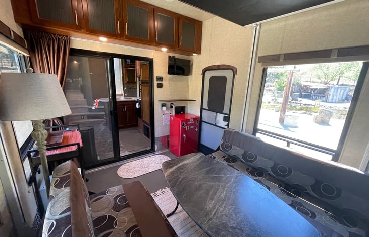 Garage: Notice additional refrigerator(red) and rear entry door.