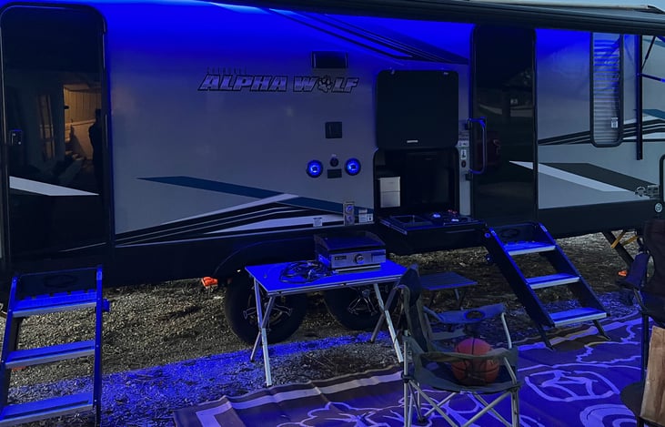 Blue led lights under the awning. And from the outdoor speakers.