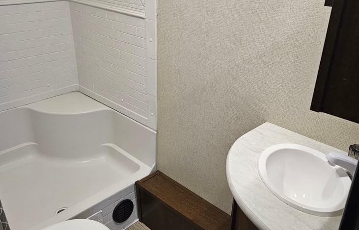 Bathroom with spacious walk in shower