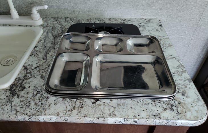 4 x  five compartment stainless-steel trays
