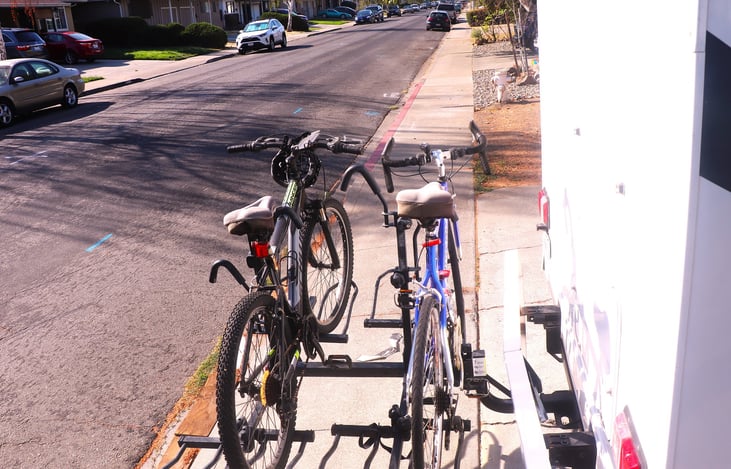 Bike rack available upon request for an additional charge. Bikes not included. The bikes are just to display how you can use bike rack with RV