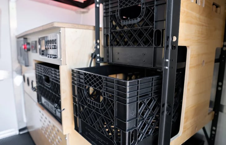 3 Milk crate storage bins, easy to load/unload!