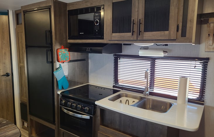 Kitchen is cleaned & sanitized every trip!  It's a lovely space to prep and cook meals.