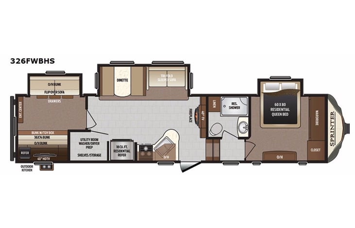 Representative floor plan provided by a trusted RVshare partner.