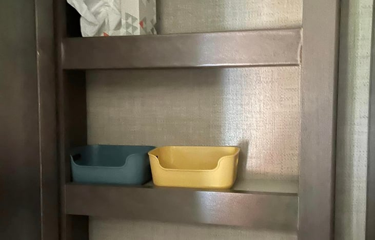 The medicine cabinet above the bathroom sink gives plenty of space for your toiletries and shaving needs.