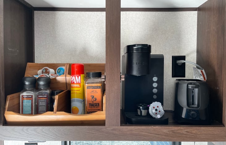 *INCLUDED*

Seasonings as well as Keurig coffee maker, toaster and not pictured electric hot water kettle and Brita filtered water pitcher.