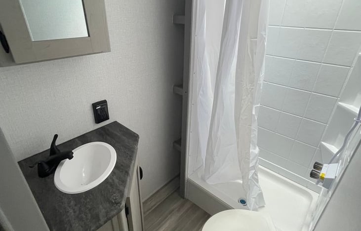 bathroom sink, toilet and shower