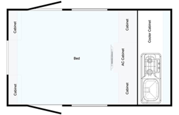 13' x 6' total size.  Sleeping cabin is 70" x 74".