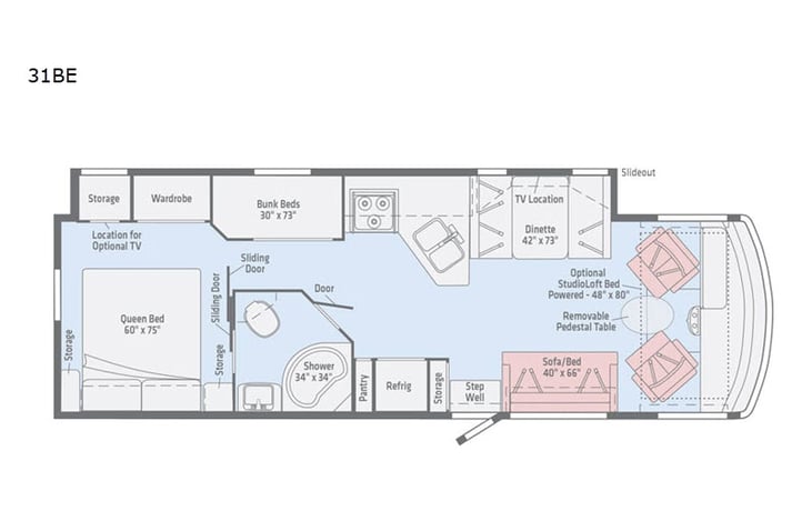 Representative floor plan provided by a trusted RVshare partner.
