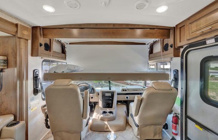 Twin size bunk bed lowered and ready for sleeping.  Ladder included (not shown)