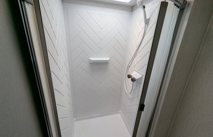 Nice bathroom with its own entry door for convenience.