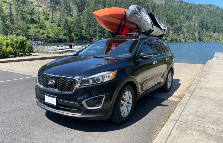 Ready for the water - includes racks setup for up to 3 kayaks or 1 canoe.