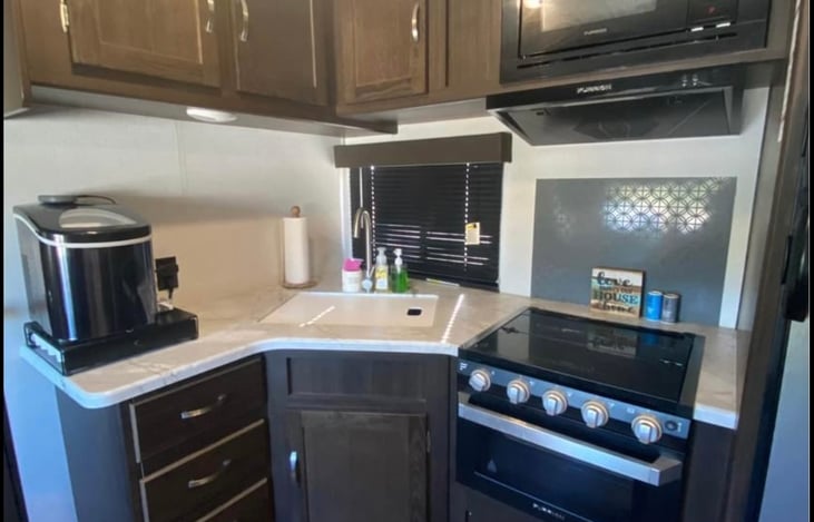 Kitchen, including all that you need, and a Keurig.