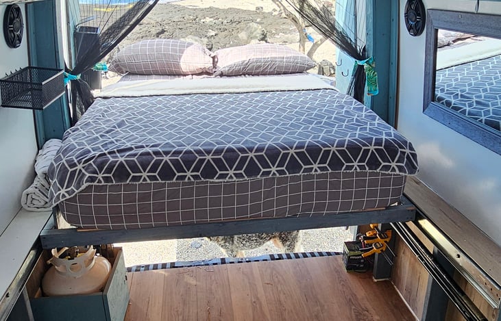 Shown with the bed extended out the back on 500 Lb ball bearing drawer slides.