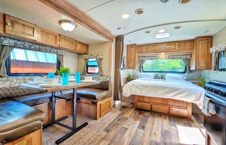 Plenty of storage for dishes and games and ample seating for you and your guests to enjoy a card game or two after cooking up some popcorn and snacks.
