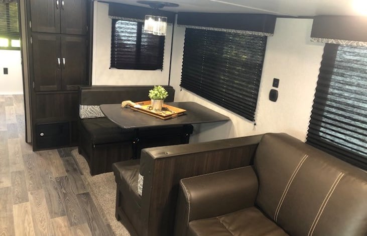 Couch folds down for sleeping.