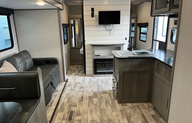 TV with DVD. Electric fireplace.