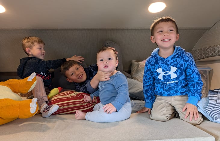 Kids love the overhead bed and play area with TV and DVD