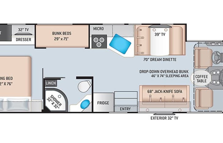 33 feet, 1 slide, sleeps 10.