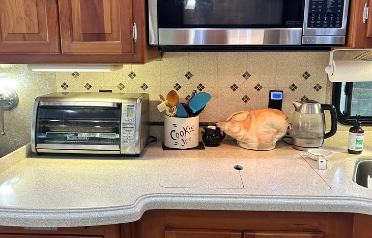 Convection microwave oven plus toaster oven. Plenty of counter space for meal prep.