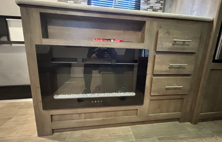 Fire place with LED lighting. Sets the mood and keeps you warm