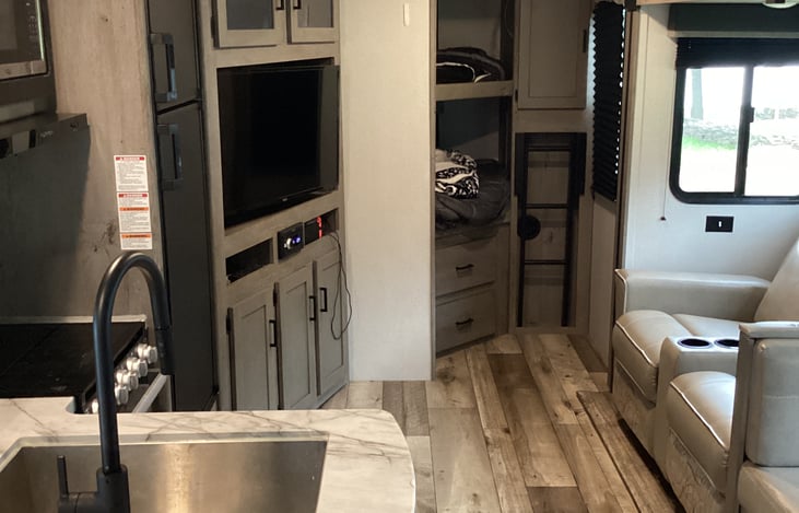 Theater seating, the rv is very bright inside.  Large windows.