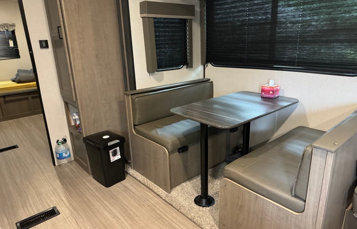 Dining table makes into a bed.