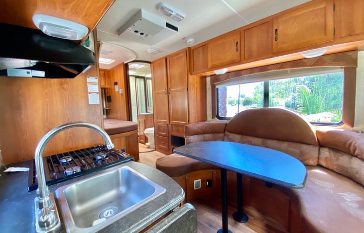 kitchen and dinner table and seating