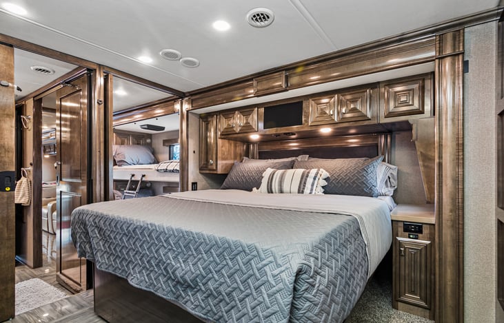 Get the best night sleep on the King size pillow top mattress. Invite a few friends because we have a premium leather couch with a hide-a-bed for two as well as a drop down bed for two!