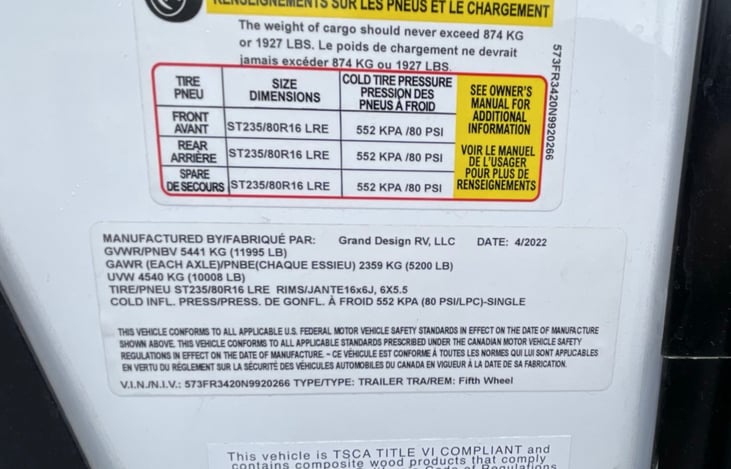 Tire Pressure information