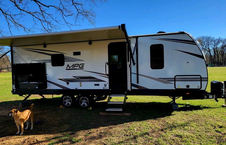 Large power awning with LED lights.
