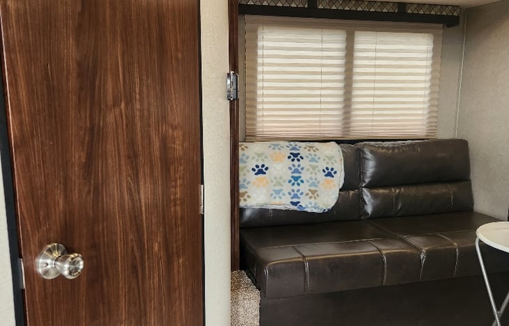 Jack knife couch folds down to a shorter bed