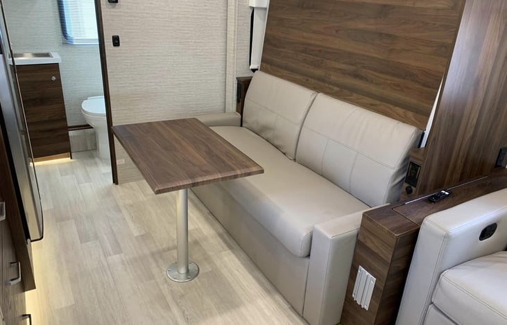 Sofa with table installed.