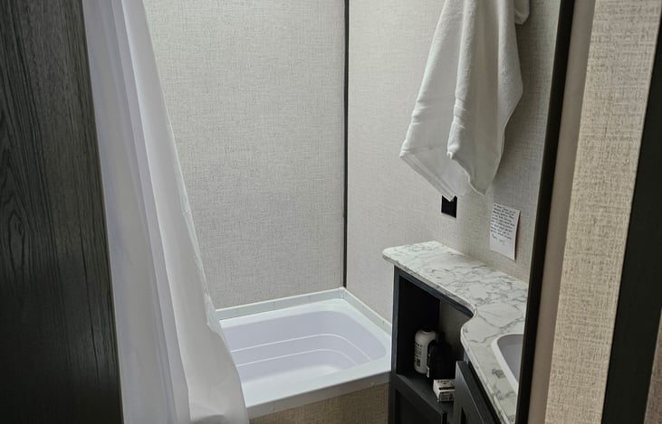 Towels provided in a clean bathroom