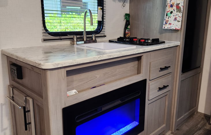 Kitchen with fireplace