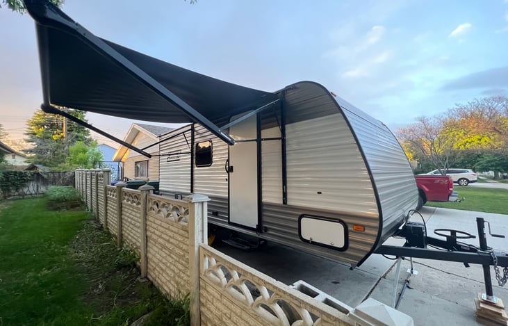 Large powered awning for shade.