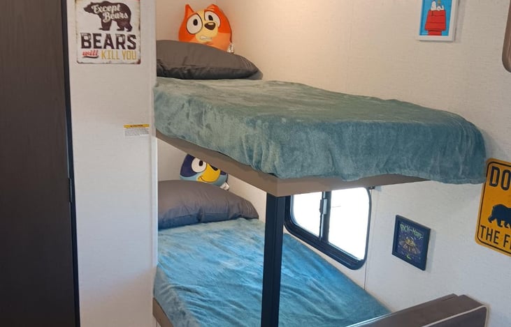 Memory foam toppers on bunkbeds.