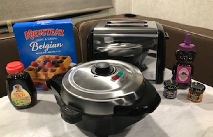 Toaster included. You can request the waffle maker. We include Belgian waffle mix and syrup