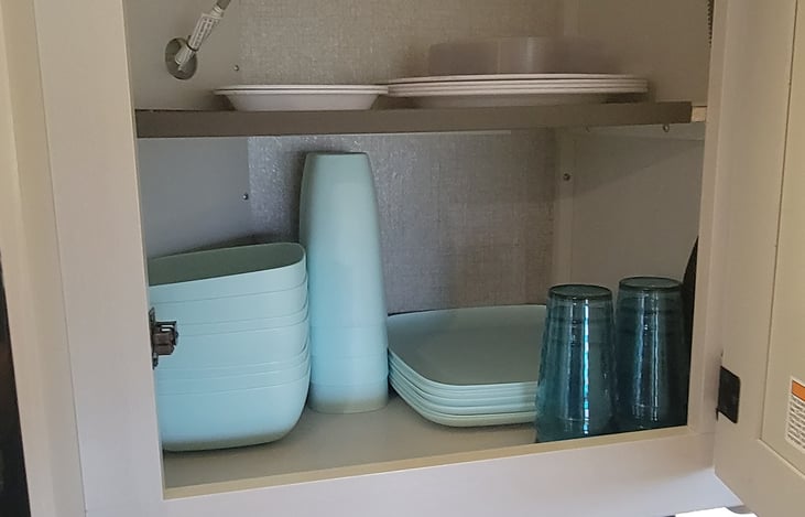 Comes stocked with sets of 8 bowls, plates, big and little cups.